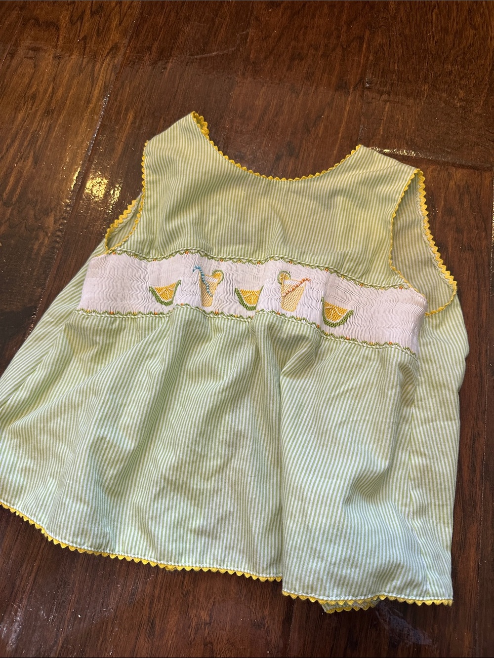Yellow-Trim Green Striped Girls' Smocked Tee
